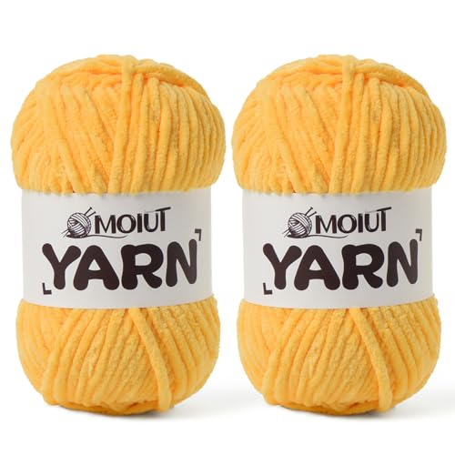 Image of 2 Pack Fluffy Chenille Yarn for Crocheting, Chunky Velvet Yarns for Crochet Amigurumi, Baby Yarn for Crocheting Soft Blanket, 174.9yds /7 oz Bulky Yarns for Crafts /Hats /Shoes /Socks (2 Golden Yellow)