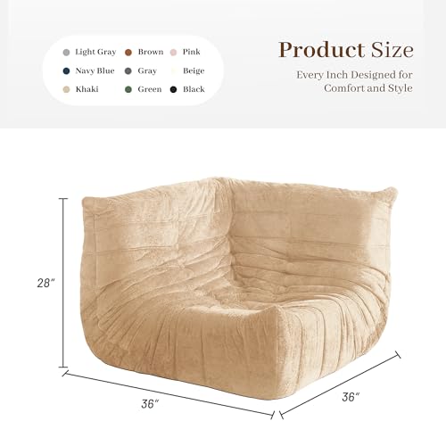 Image of Bean Bag Chair, Memory Foam Bean Bag Chairs for Adults, Fireside Corner Chair Lazy Floor Corner Sofa for Living Room, Bedroom, Dorm, Office(Khaki)