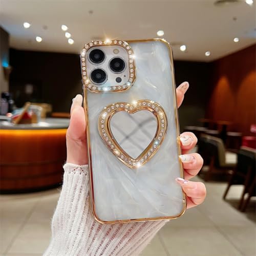 Étui de protection antichoc pour iPhone 12 Pro coque cœur motif diamant couleur or rigide