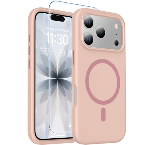 toaksi Magnetic for iPhone 17 Pro Max Case [Compatible with MagSafe] [Soft Anti-Scratch Microfiber Lining],Premium Silicone with Screen Protector,Shockproof Protective Phone Case 6.9",Pink