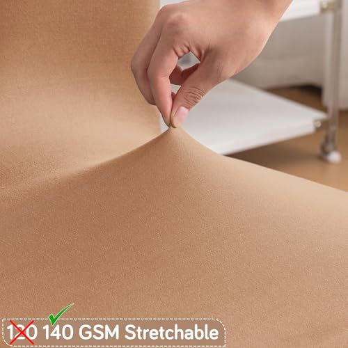 Image of HOKIPO 'SereneSolids' 140 GSM Polyester Blend Dining Chair Cover Set of 1, Camel (AR-6246-CML)