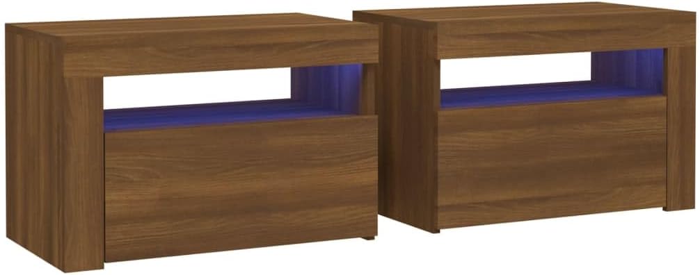 Side Tables for Living Room Unique Side Tables Bedroom Storage Sofa Side Tables Farmhouse Small Tables Side Tables with Storage Bedside Cabinets 2 pcs with LEDs Brown Oak 23.6"x13.8"x15.7"