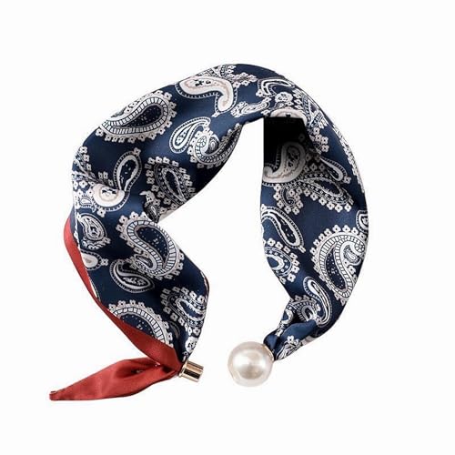 MIUPOO Magnetic Pearl Scarf,Satin Scarves for Women,Classic Printing Scarf,Elegant Neck Tie,Hair Bandanas Scarves,1 Piece.