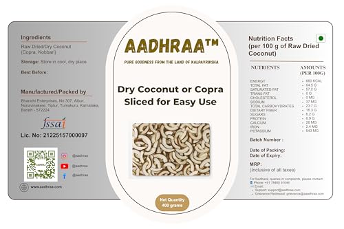Image of AADHRAA Premium Tiptur Dry Coconut or Copra Sliced for Easy Use (Kopra | Kuridi | Kobbari) (400 GRAMS)