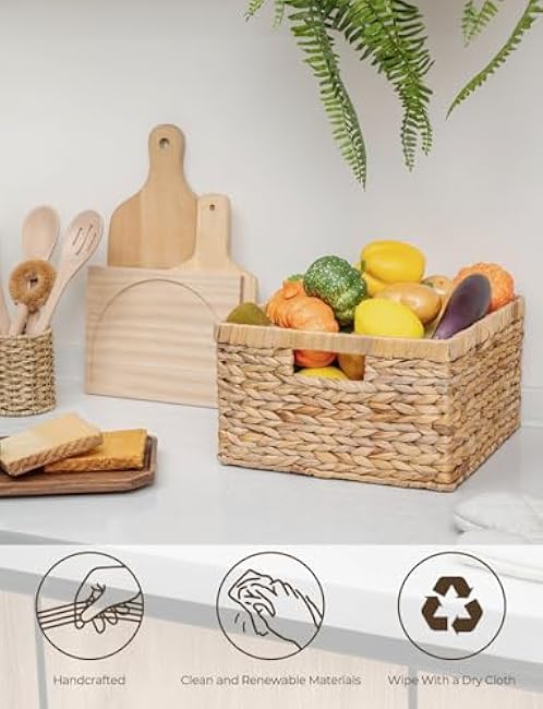 StorageWorks Wicker Storage Basket, Water Hyacinth Basket for Organizing, Decorative Water Hyacinth Storage Baskets, Set of 2, Large and Small