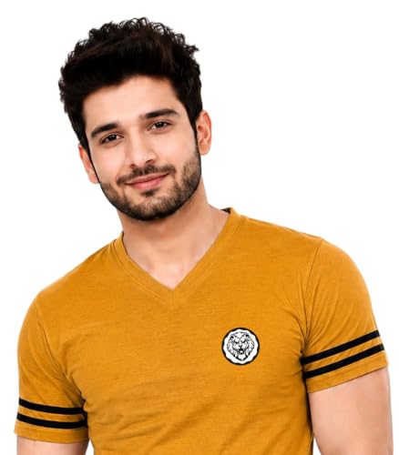 Image of Geum Men's Solid Half Sleeve V-Neck T-Shirt | Soft & Breathable Fabric | Regular Fit | Casual Everyday T-Shirt