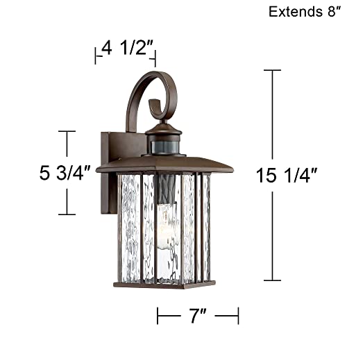 John Timberland Deaver Modern Outdoor Wall Light Fixture Oil Rubbed Bronze 15 1/4" Clear Water Glass Lantern Dusk To Dawn Motion Security Sensor Exterior House Porch Patio Outside Deck Garage #TOP3