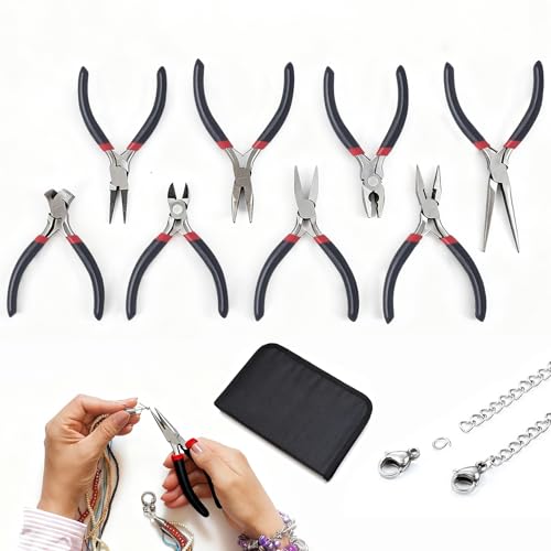 8 Stück Schmuckzangen Set, Mini Zangen Set mit Organizer-Tasche...