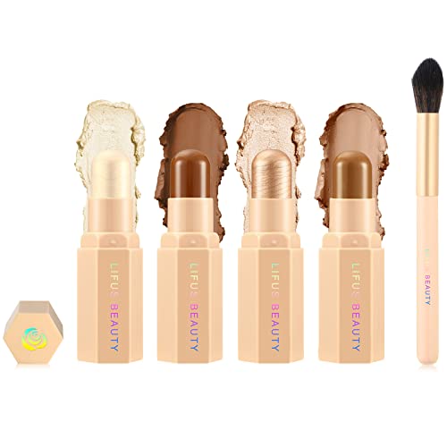 Face Cream Contour Stick Bronzer Stick Highlighter Stick Illuminator Makeup Glow Kit,Long Lasting Highly Piamented Skin Brighten Shadow Contour Bronzer Highlighter Powder Pen Pencil-F2