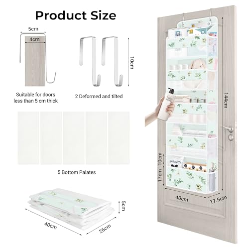 Clastyle Leaf Over The Door Organizer Nursery Hanging Storage Organizer for Women Girls Clothes Diaper Toy Closet Door Hanging Shelf Storage for Bedroom Bathroom Pantry, Eucalyptus Stems, 5-Tier