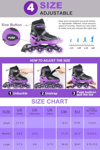 MGYZM Inliner für Kinder, größenverstellbare Inline Skates für Kinder, Erwachsene Mädchen und...