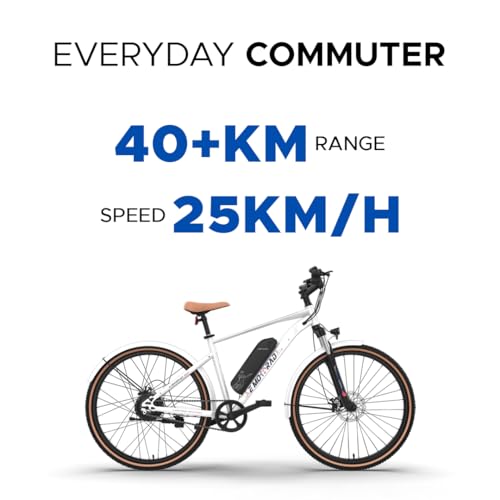 Image of E MOTORAD - RIDE THE ELECTRIC REVOLUTION Legend 07 MSD Edition Unisex Electric Cycle,90% Assembled (18 Inches Frame,7.65Ah Li-Ion Removable Battery,Front Suspension,LCD Display,250W Moto, Pearl White)