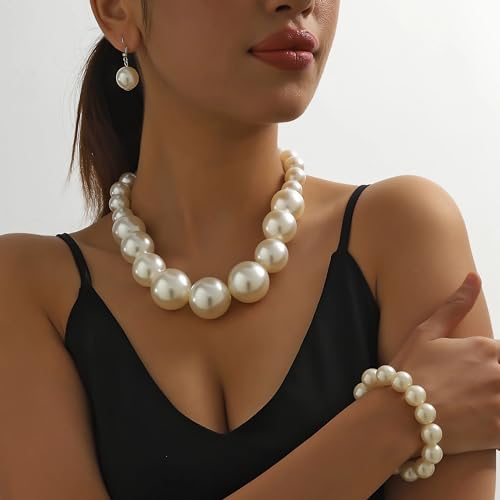 Faux Pearl Choker Necklaces for Women Big Pearl Necklace Chunky Pearl Necklace Exaggerated Large Pearl Choker Necklace Dainty Statement Bride Wedding Jewelry Gifts (A-pearl)3