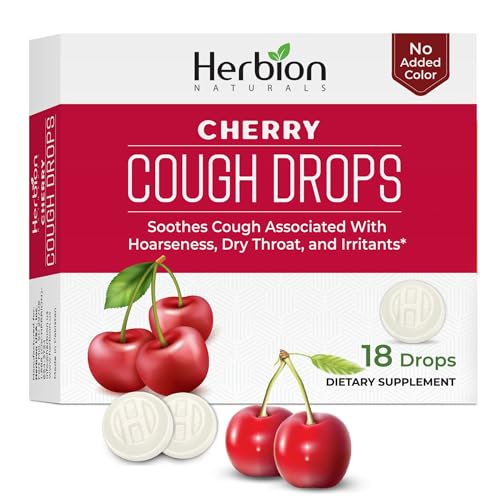 HERBION Naturals Cough Drops Dietary Supplement Soothes Cough for Adults and Children Over 6 Years No Artificial Flavor No Added Color (18 Count (Pack of 1) Cherry)