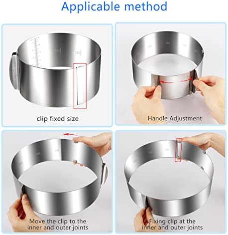 Does not apply Adjustable Cake Ring Stainless Steel Mousse Round Mold 6 to 12 Inch Cake Mold for Baking Cooking Crumpets Eggs Pastry Desser