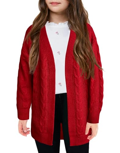 Yesfashion Girls Open Front Cardigan Sweater Long Sleeve Knit Solid Soft School Uniform Sweater Outwear Coat 5-14Y