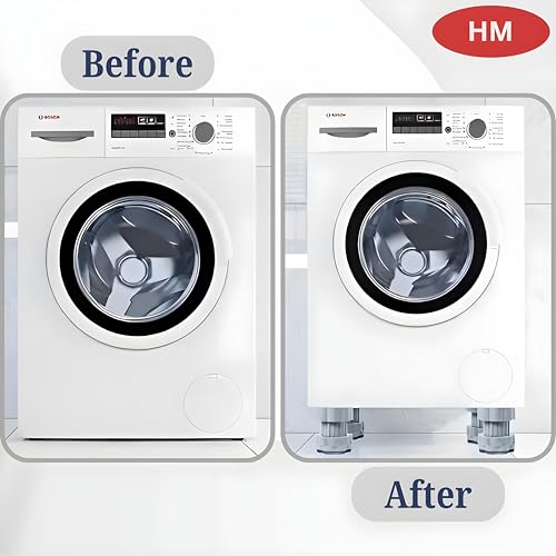 Image of HM Adjustable Washing Machine Stand | Anti Vibration Pads for Washing Machine | Fridge Stand | Top Load | Front Load | Bushes | Upto 9 Kg Machine (Set of 4 - Grey)