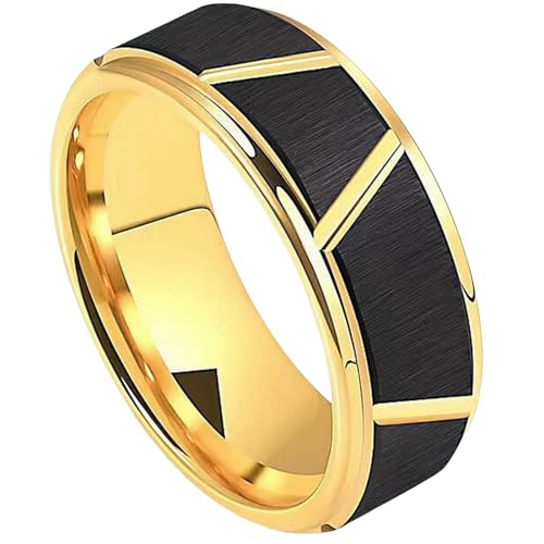 Anello in acciaio al titanio, colore nero e oro, opaco,
