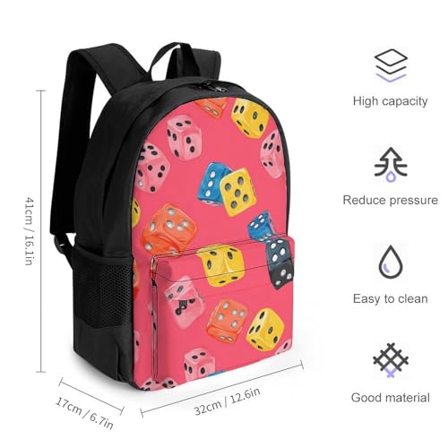 Colorful Dice Travel Backpack Casual Daypack Shoulder Bag with Adjustable Shoulder Straps for Men Women2