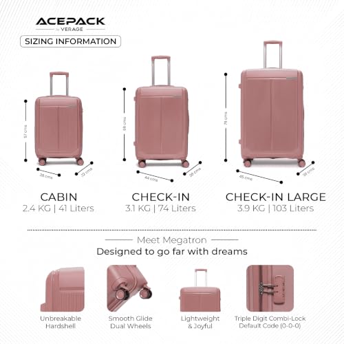 Image of ACEPACK - MEGATRON Set Of 3 Pieces (Small + Medium + Large) Trolley Bag, Lightweight Luggage Suitcase With Spinner 8 Wheel, Unbreakable Polypropylene Hard Shell, In-Built Number Lock, 3 Years Warranty