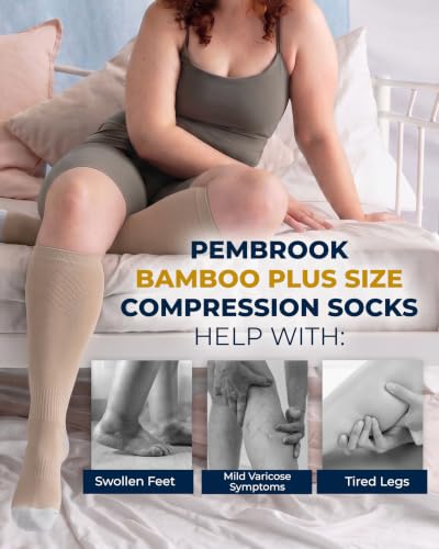 Image of Pembrook 3 Pairs Plus Size Compression Socks Wide Calf - Bamboo Viscose Compression Socks for Women Wide Calf