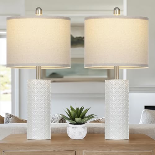 Cinyirong 24.5" Ceramic Table Lamps for Living Room, Lamps for Night Stands,Modern Nightstand Lamps Set of 2, Bedroom Lamps for Bedside End Table, Bedroom, Living Room, White(2 Bulbs Included)