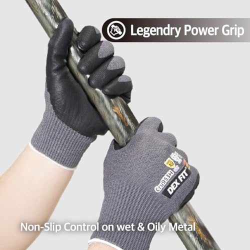 Image of DEX FIT Cru953H Level A9 Cut Resistant Gloves, Fiberglass-Free, Power Grip Foam Nitrile, 3D Comfort Fit, Touchscreen, 13-Gauge for Sheet Metal, Stamping, Glass, Recycling; Gray XL (10) 1 Pair