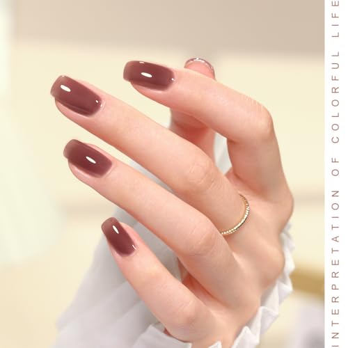 GAOY Jelly Pink Nude Gel Nail Polish Set, 6 Transparent Colors Sheer Red Brown Soak Off UV Light Cure Gel Polish Kit for Salon and Nail Art DIY at Home