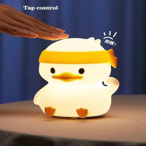 Image of Adorable Silicon Fighting Duck Night Light for Nursery | Soft Silicone, Tap Control, 7-Color Soothing Night Lamp |Rechargeable Light with USB Cable Perfect for Kids Bedside & Home Decor Gift