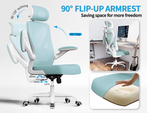 Image of Ergonomic Office Chair: Computer Desk Chair Comfy Gaming Chair for Adults - Office Chair with Lumbar Support & Headrest - Executive Office Rolling Chairs for Home Work (Lake Blue)