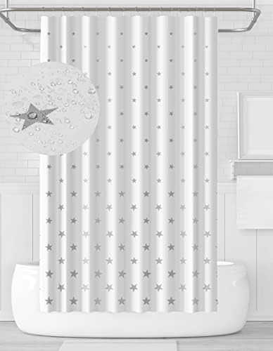 YOUNG DA Star Shower Curtain, Grey and White Pentagram Pattern for Bathroom, Fabric Polyester, Waterproof Washable, 72x72inch with 12Hooks