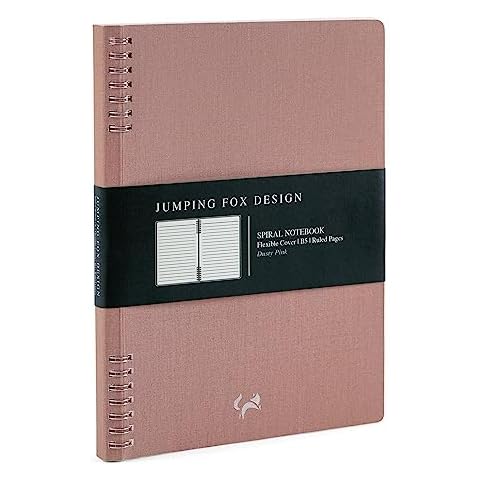 JUMPING FOX DESIGN College Ruled Spiral Notebook Journal, Linen Fabric Flexible Cover, 7.3" x 9.8" Lined Pages 100gsm (B5 Lined, Dusty Pink) Cover