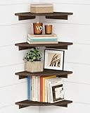 Forbena Large Corner Floating Shelves for Wall Set of 4, 12 Inch Deep Wall Mounted Corner Shelves for Bedroom, Livining Room, Farmhouse Hanging Bookshelf Bookshelves (Rustic Brown)