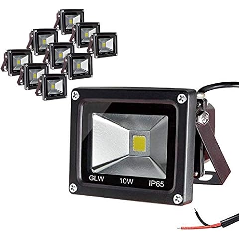 GLW 10W Led Flood Light 12V Ac or Dc Warm White Waterproof Outdoor Lights 750lm 80w Halogen Bulb Equivalent Black Case for Trees Yard (10 Pack) Cover
