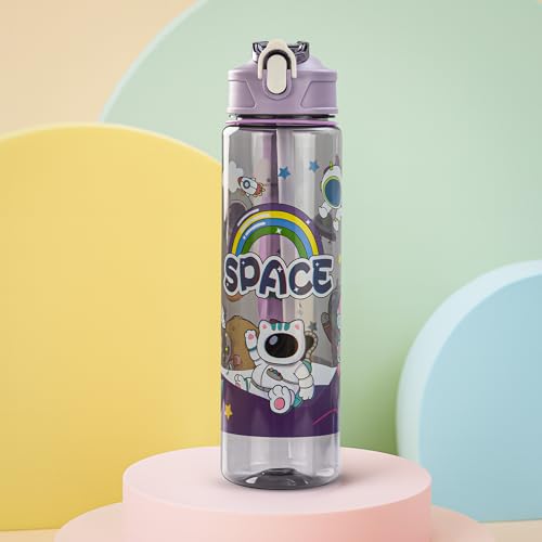 Image of Baybee Galaxy Kids Water Bottle 800ml | Leak-Proof Baby Sipper Bottle with Flip Lock Lid & Silicone Straw | BPA-Free School Water Bottle for Boys & Girls, Drinking Training Sipper Bottle Kids (Purple)