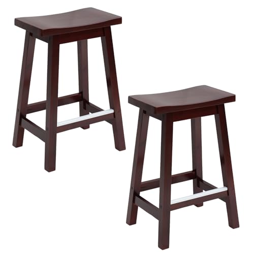 FDW Kitchen Counter Stools Set of 2, Solid Wooden Saddle