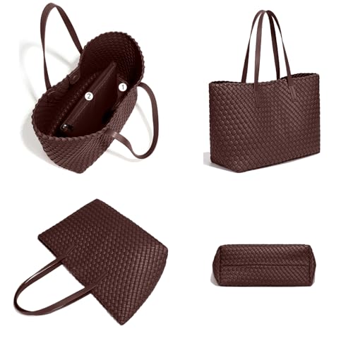 Bolso tote tejido de cuero con gran capacidad y pouch miniatura 3