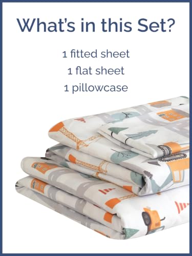 Image of Kids Twin Size Builder Bed Sheets - 3 Piece Kids Builder Sheet Set - Construction Themed Bedding - Ultra-Soft, Cute & Cozy - Breathable & Machine Washable - Bed Set for Boys, Girls, Teens & Toddlers