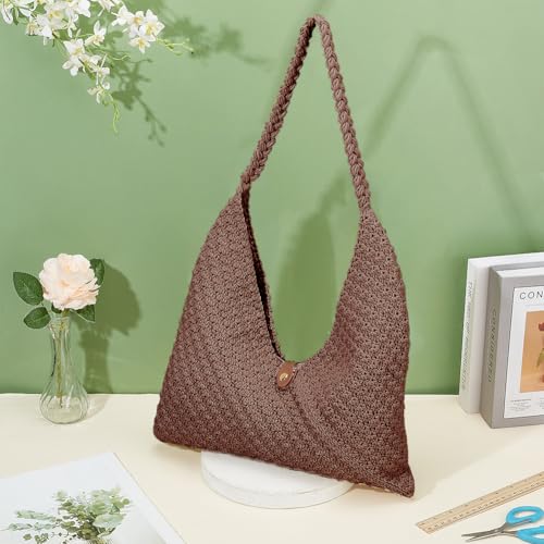 Image of ACRNIGHEET Beach Bag Crochet Kit for Beginners Brown Crochet Bag Making Kit for Women Knitting Supplies Kits DIY Craft Kits for Adults with Video Guide Tutorial Boho Style Gift Ideas