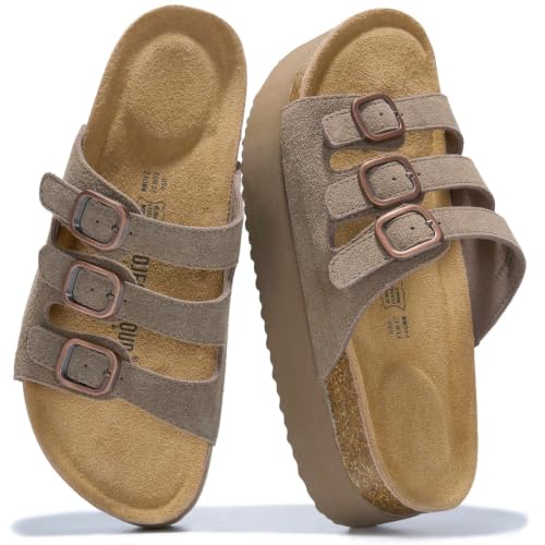 Image of Project Cloud 100% Genuine Leather Platform Sandals Women Footwear - Comfortable Womens Slides Memory Foam Insole - Non Slip Water-Resistant 3-Strap Wedge Sandals for Women 2026