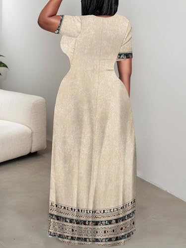 Image of PinkPatty Plus Size Maxi Dress for Curvy Women Crew Neck Long Sleeves Casual Dress Vacation Sundresses with Pockets