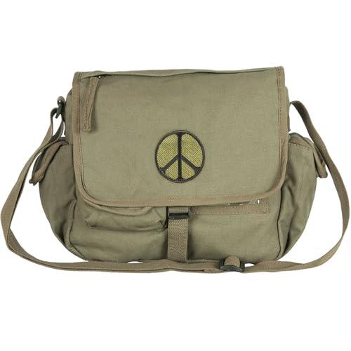 Fox Outdoor Retro Messenger Bag, Peace Emblem, Olive Drab