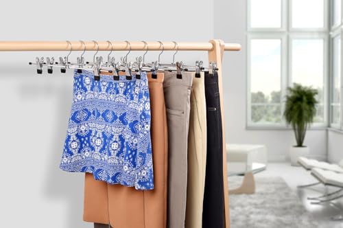 Miniatura 7 de Amber Home 20 Unidades 40cm Perchas de Hierro Cromado, Plata Metálico Percha para Pantalones Shorts Faldas Calcetines y Ropa Interior, con Clips Antideslizantes