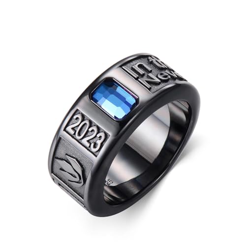 Dorunmo Personalied Mens Class Ring 925 Sterling Sliver 2025 Graduation Ring High School Rings for Men Black Class Band, 0/1/2/3 Gem and Pattern, 4.5/6/7/9.5mm Width