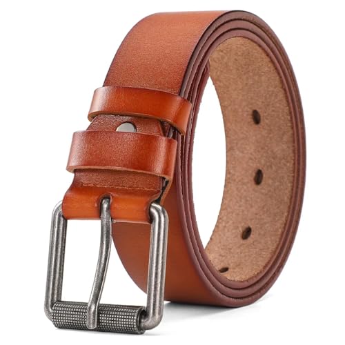 Men's Retro Needle Buckle Leather Belt - Alloy Buckle (130cm/Brown)
