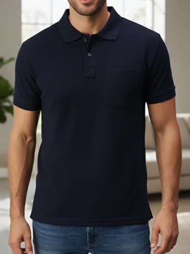 Image of Lux Cozi Men's Half Sleeve Soild Casual Regular Fit T-Shirt with Chest Pocket | Polo Tshirt for Men