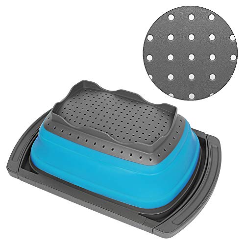 Qimh Colander Collapsible, Colander Strainer Over The Sink Food Colanders Strainers With Extendable Handles, 6-Quart, Dishwasher-Safe Kitchen Folding Strainer For Pasta, Veggies And Fruits #TOP2