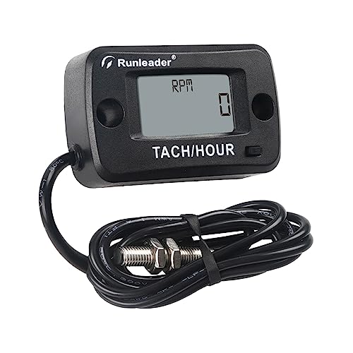 Runleader Rotating Shaft Hour Meter Tachometer,RPM Magnetic Pickup,Maintenance Reminder,Display Shutdown for Lawn Mower Generator Compressor Marine Diesel/Gas Engine Motor and Process/Power Equipment.