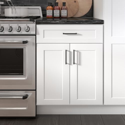 Image of Furinno Shaker Drawer Base Kitchen Cabinet with 2-Doors, Ready to Assemble, 24 D x 30 W x 34.5 H, White