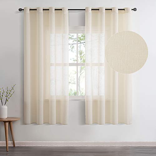 Topfinel Visillo Cortina Dormitorio Translucida Habitacion Salon Visillo Lino Vertical para Ventanas Cocina Sala de Estar con Ojales 2 Piezas 140x180cm Crema